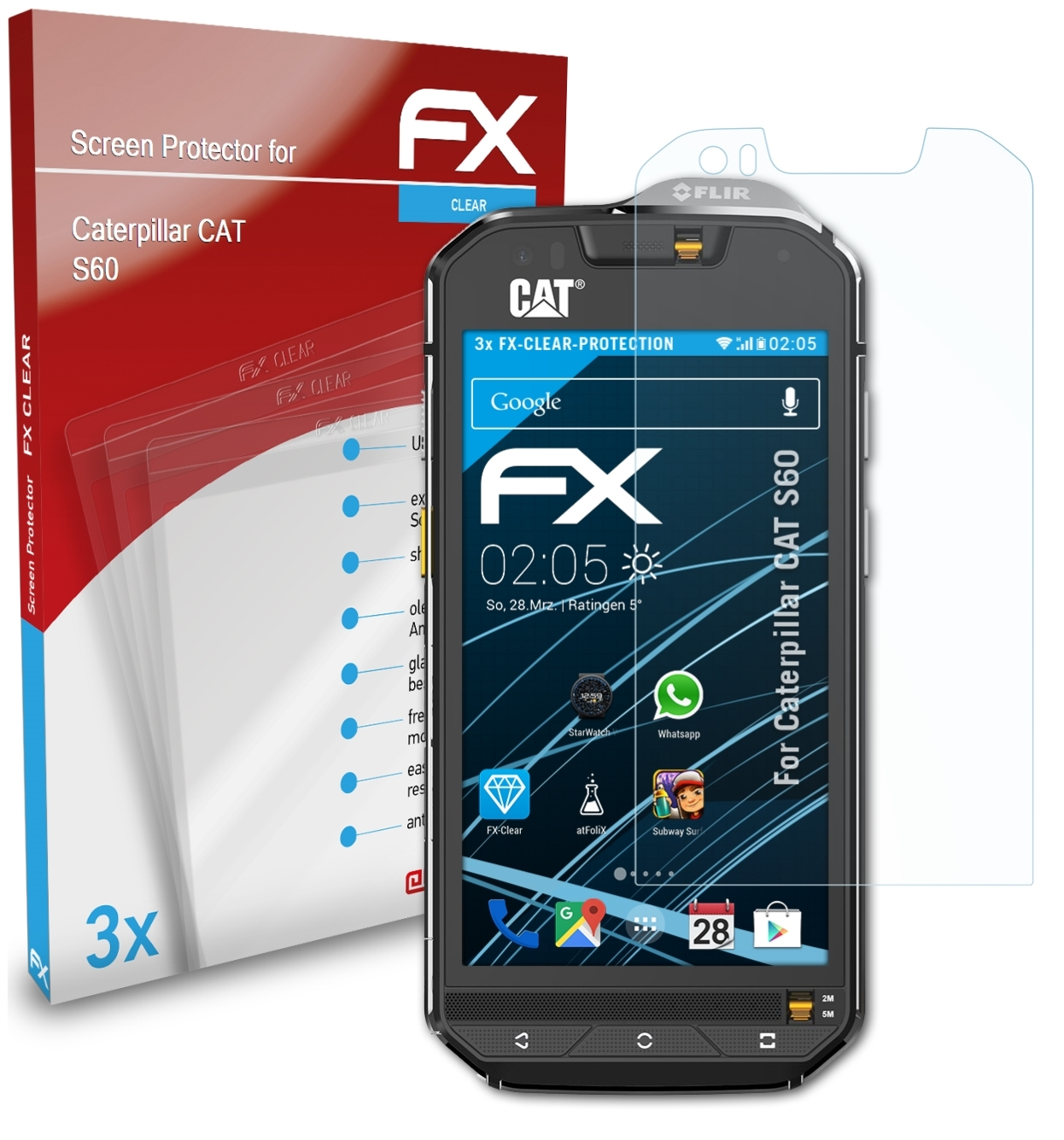 CAT S60) FX-Clear Displayschutz(für Caterpillar 3x ATFOLIX