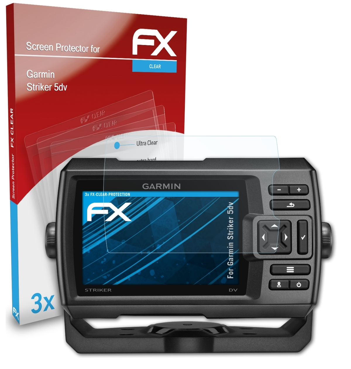 ATFOLIX 3x FX-Clear Displayschutz(für Garmin 5dv) Striker