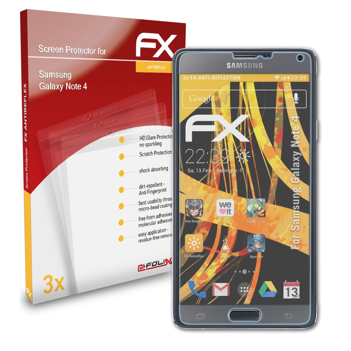 ATFOLIX 3x FX-Antireflex Displayschutz(für Galaxy 4) Note Samsung