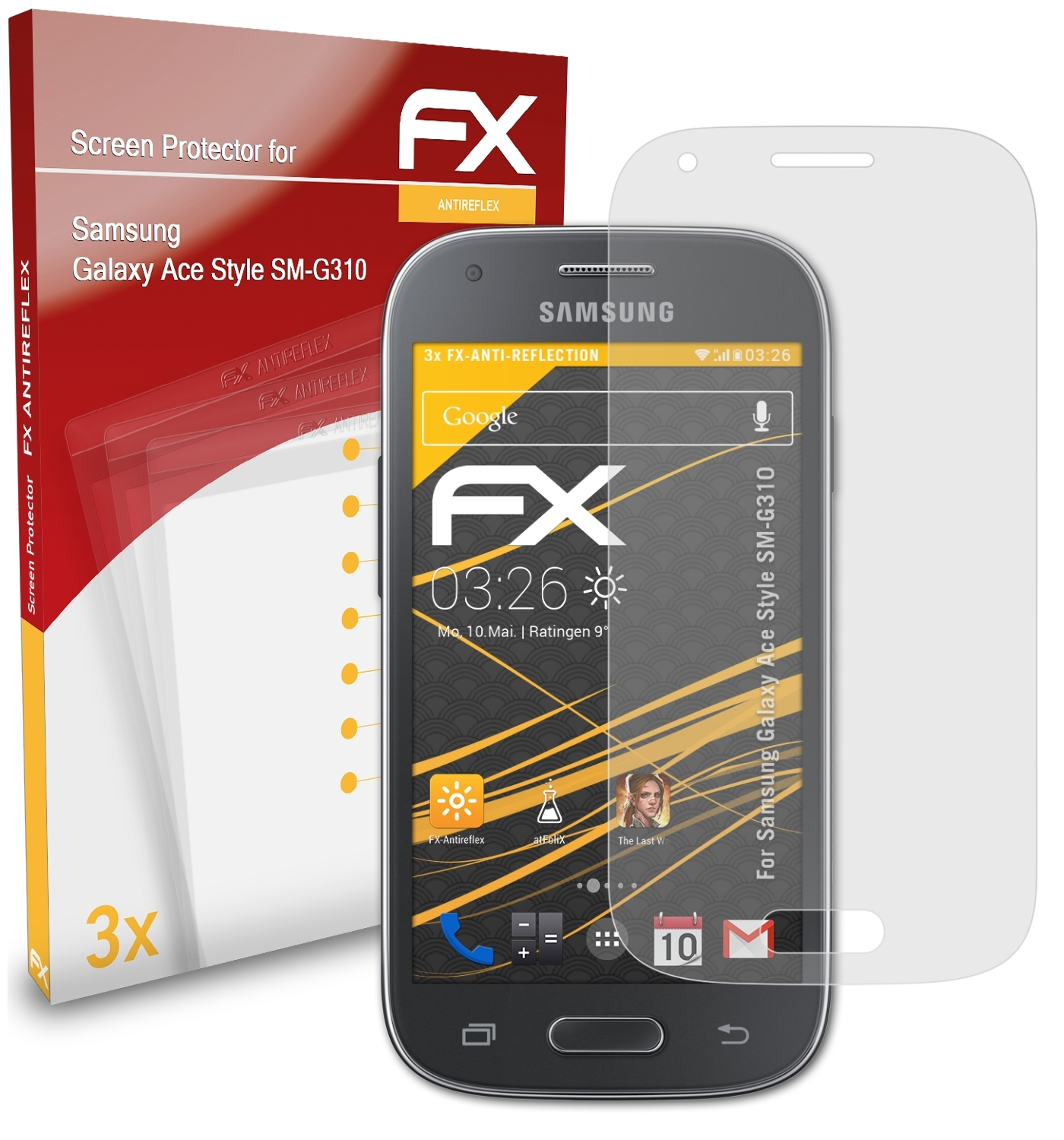 ATFOLIX 3x FX-Antireflex Displayschutz(für Ace (SM-G310)) Style Galaxy Samsung