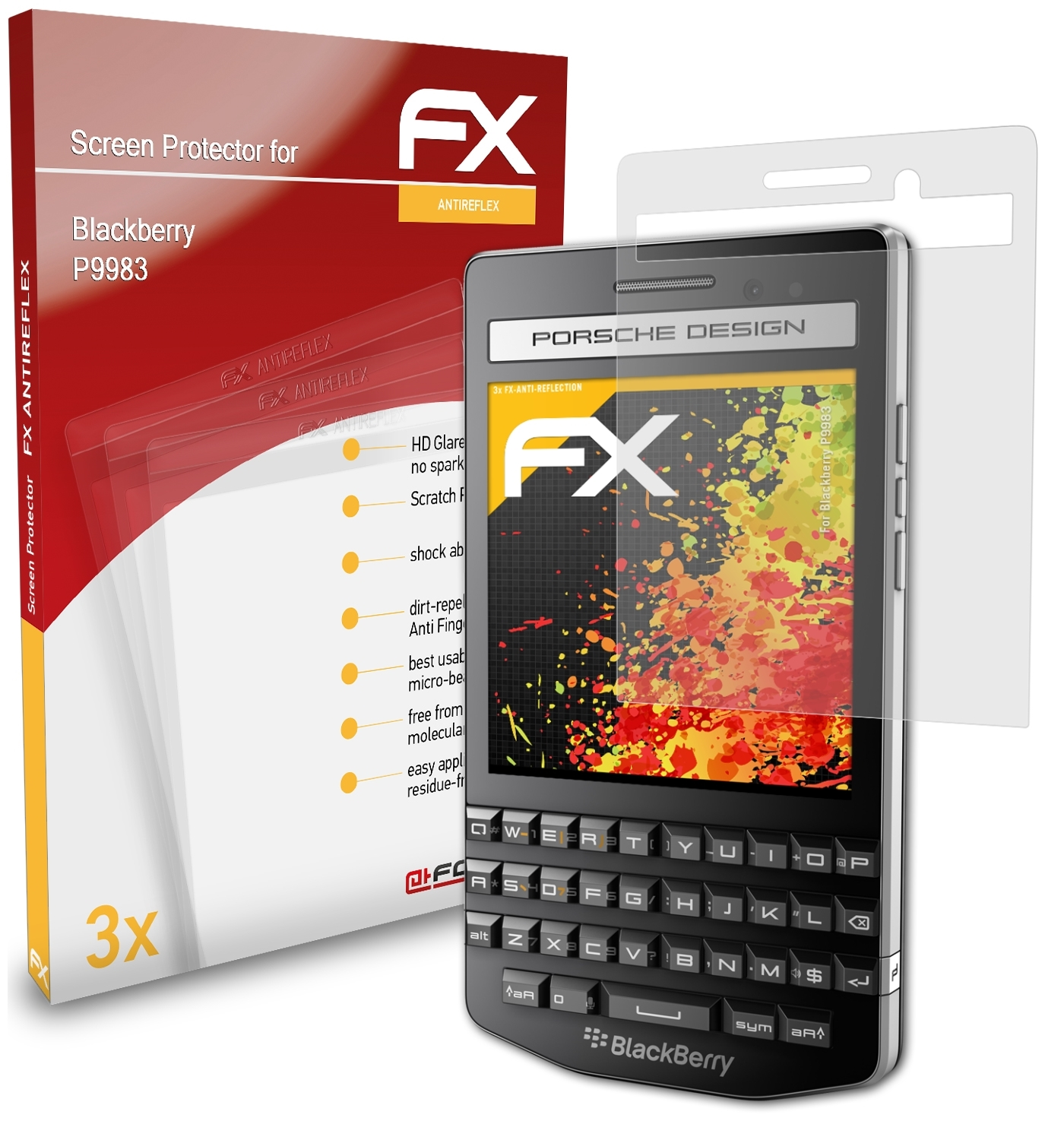 ATFOLIX 3x FX-Antireflex Blackberry P9983) Displayschutz(für