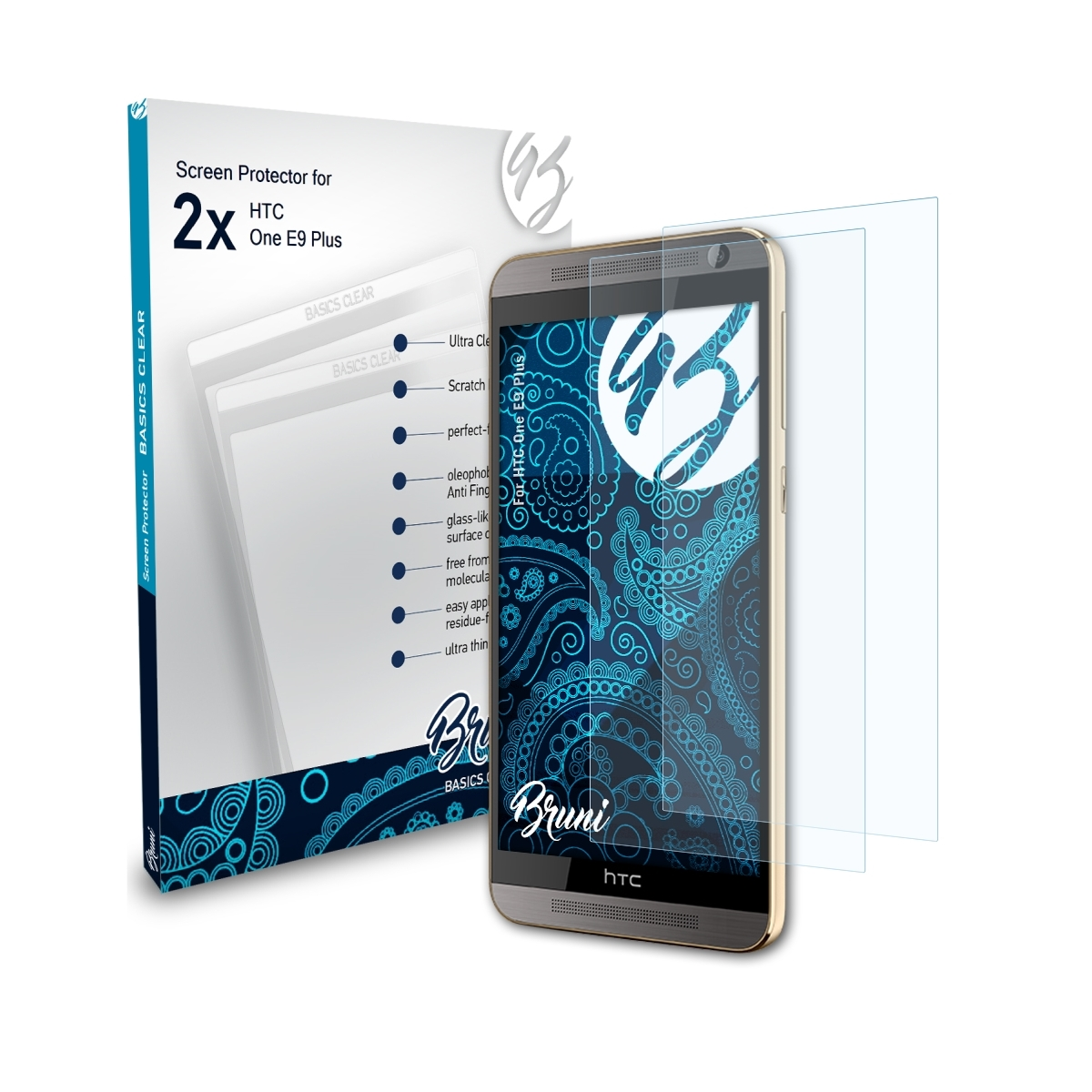 BRUNI 2x Basics-Clear Schutzfolie(für HTC E9 One Plus)