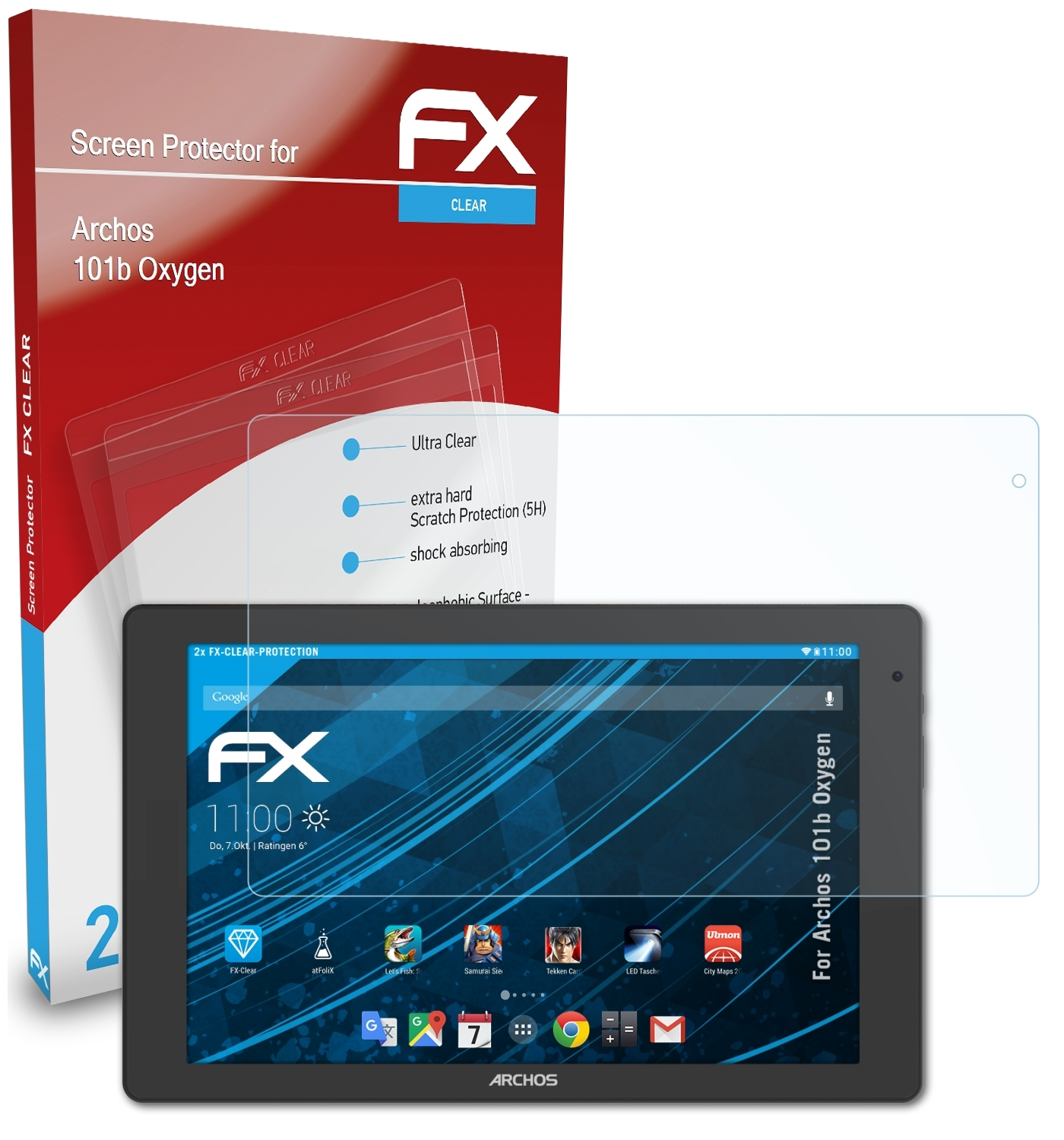 Oxygen) ATFOLIX FX-Clear 2x 101b Displayschutz(für Archos