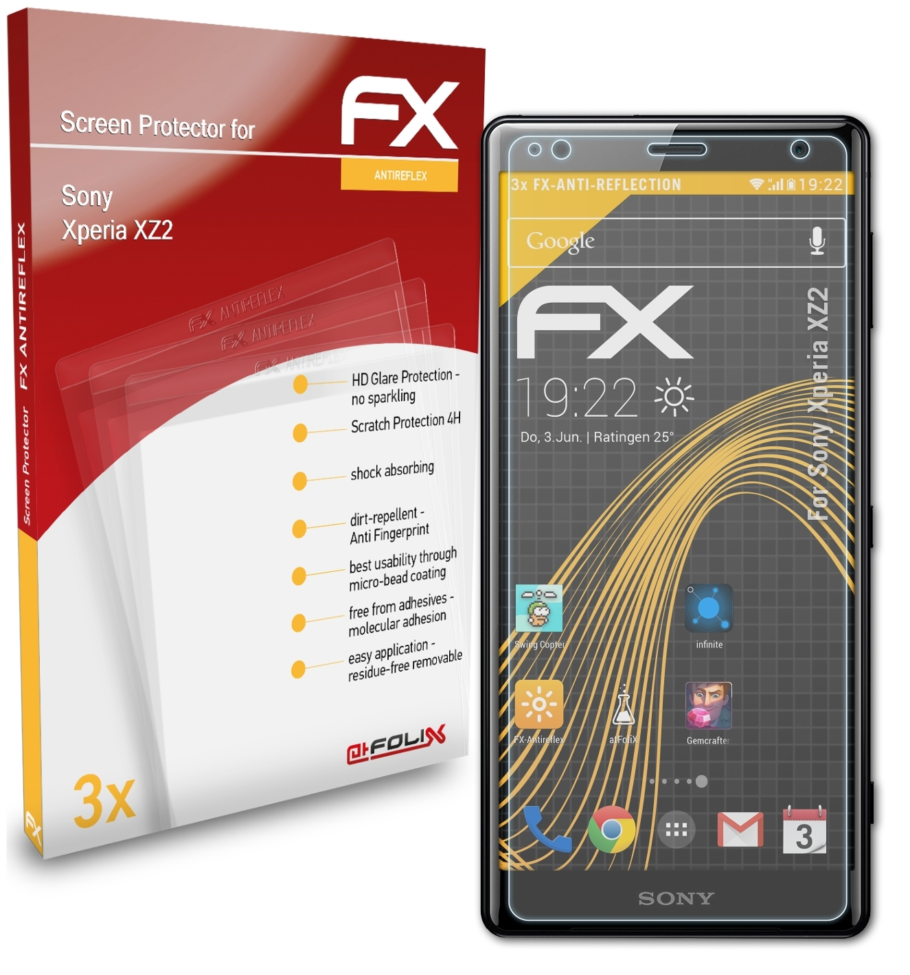 Xperia ATFOLIX Sony 3x FX-Antireflex Displayschutz(für XZ2)