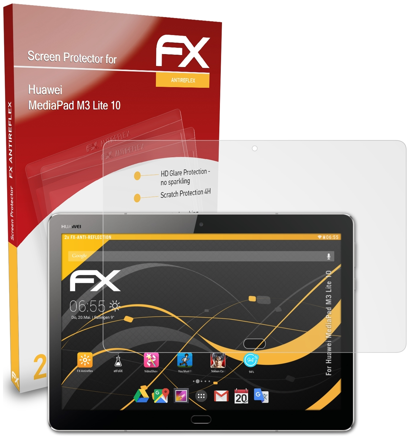 2x 10) Huawei M3 Lite ATFOLIX MediaPad Displayschutz(für FX-Antireflex