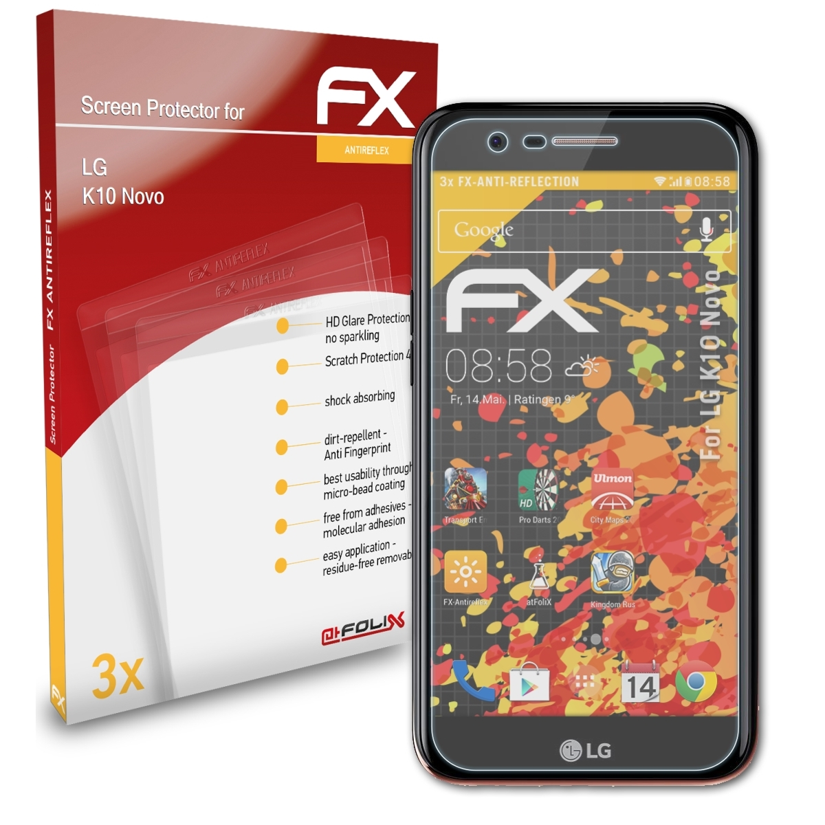 ATFOLIX Novo) LG Displayschutz(für K10 3x FX-Antireflex