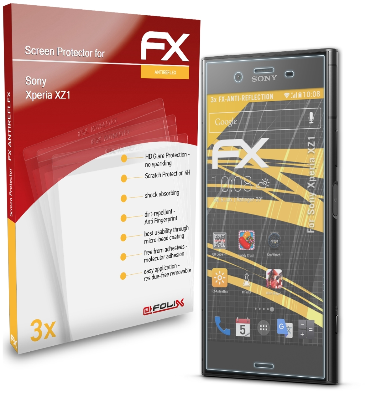 Sony Xperia Displayschutz(für XZ1) 3x ATFOLIX FX-Antireflex