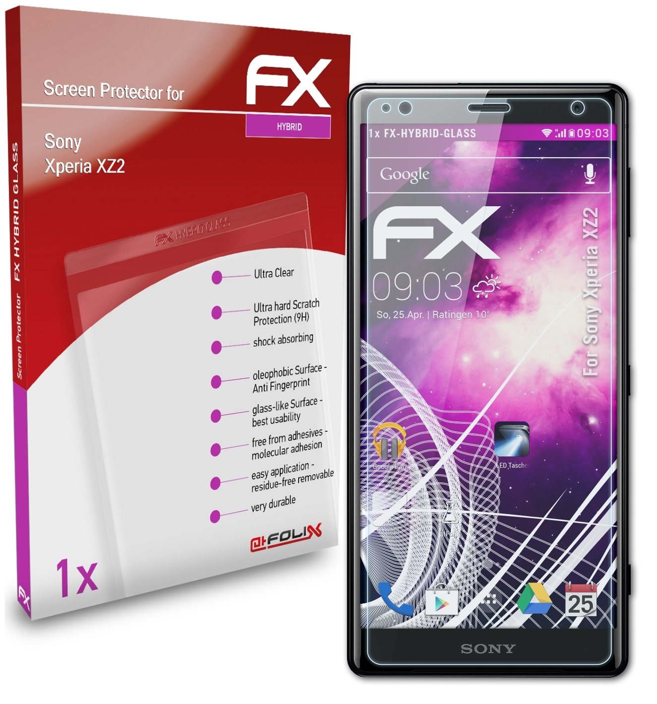 ATFOLIX FX-Hybrid-Glass Schutzglas(für Sony Xperia XZ2)