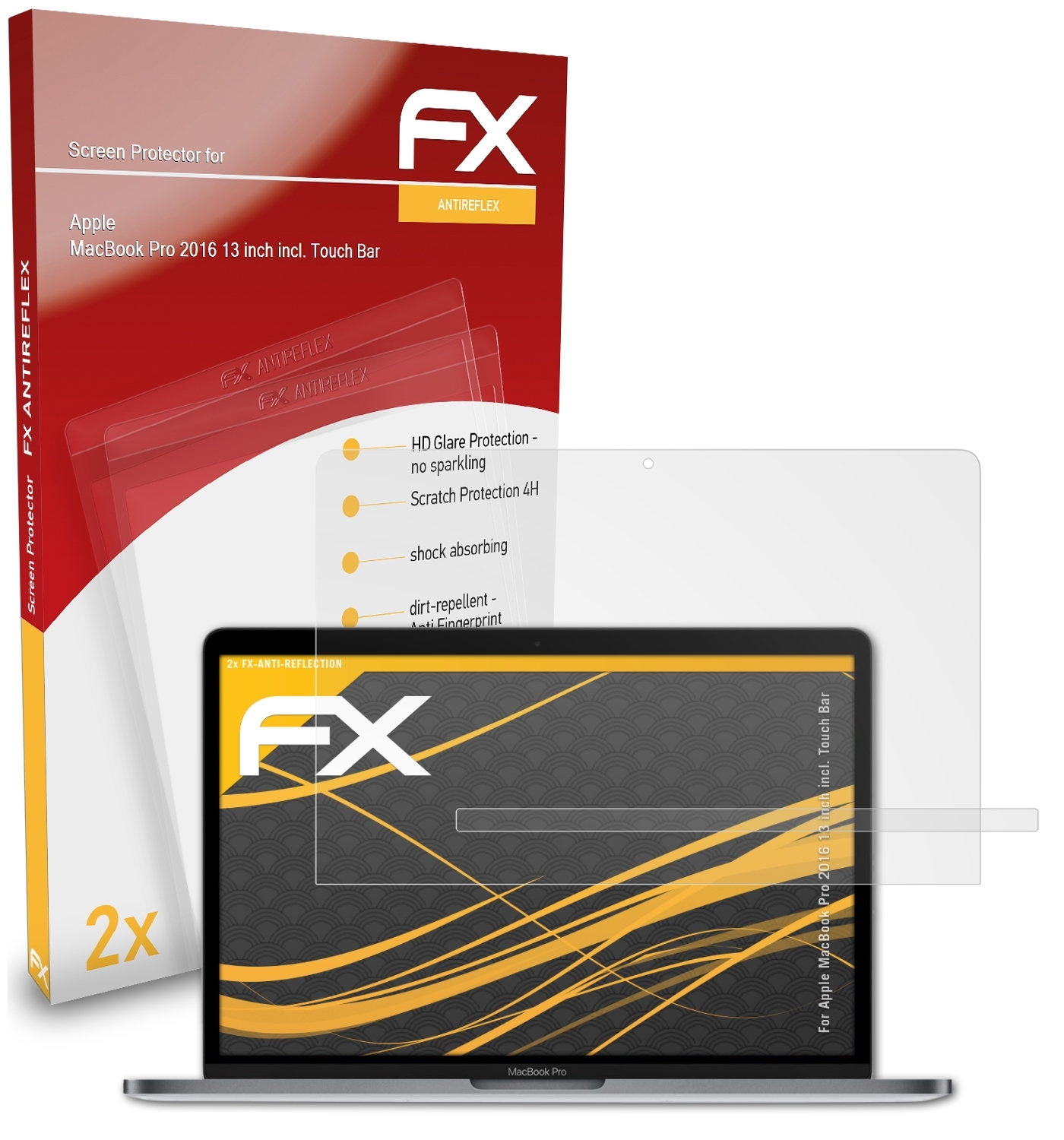 13 Apple (incl. Touch Bar)) inch 2x FX-Antireflex Displayschutz(für 2016 ATFOLIX Pro MacBook