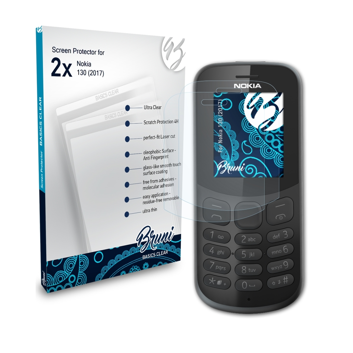 BRUNI 2x Basics-Clear Schutzfolie(für (2017)) Nokia 130