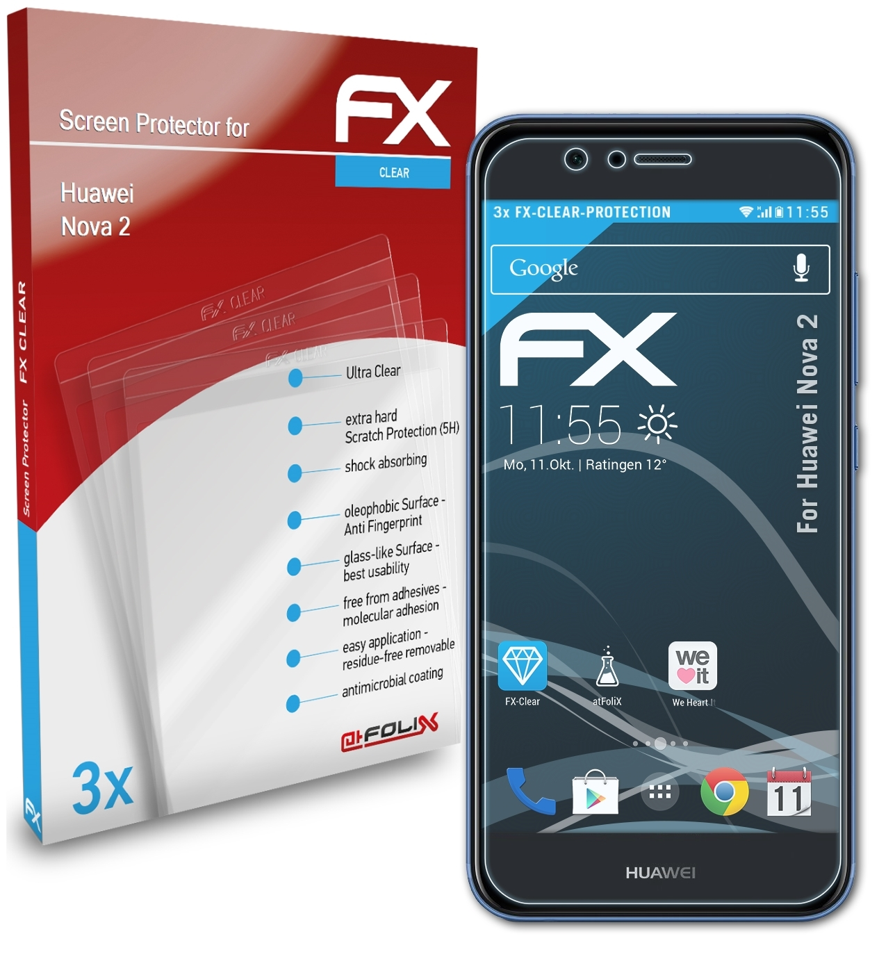 2) Nova FX-Clear 3x ATFOLIX Displayschutz(für Huawei