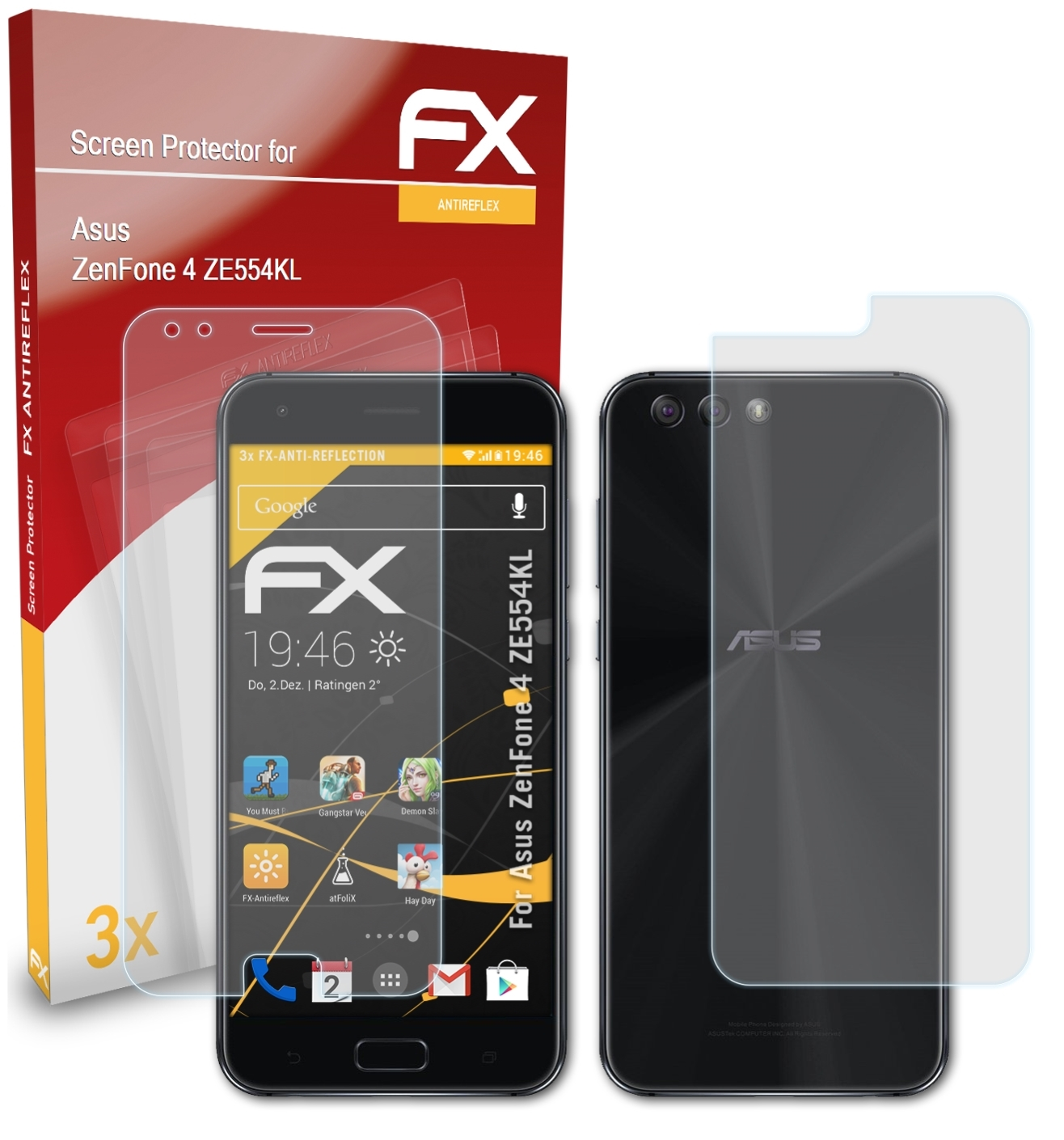 ATFOLIX 3x FX-Antireflex Displayschutz(für (ZE554KL)) ZenFone 4 Asus