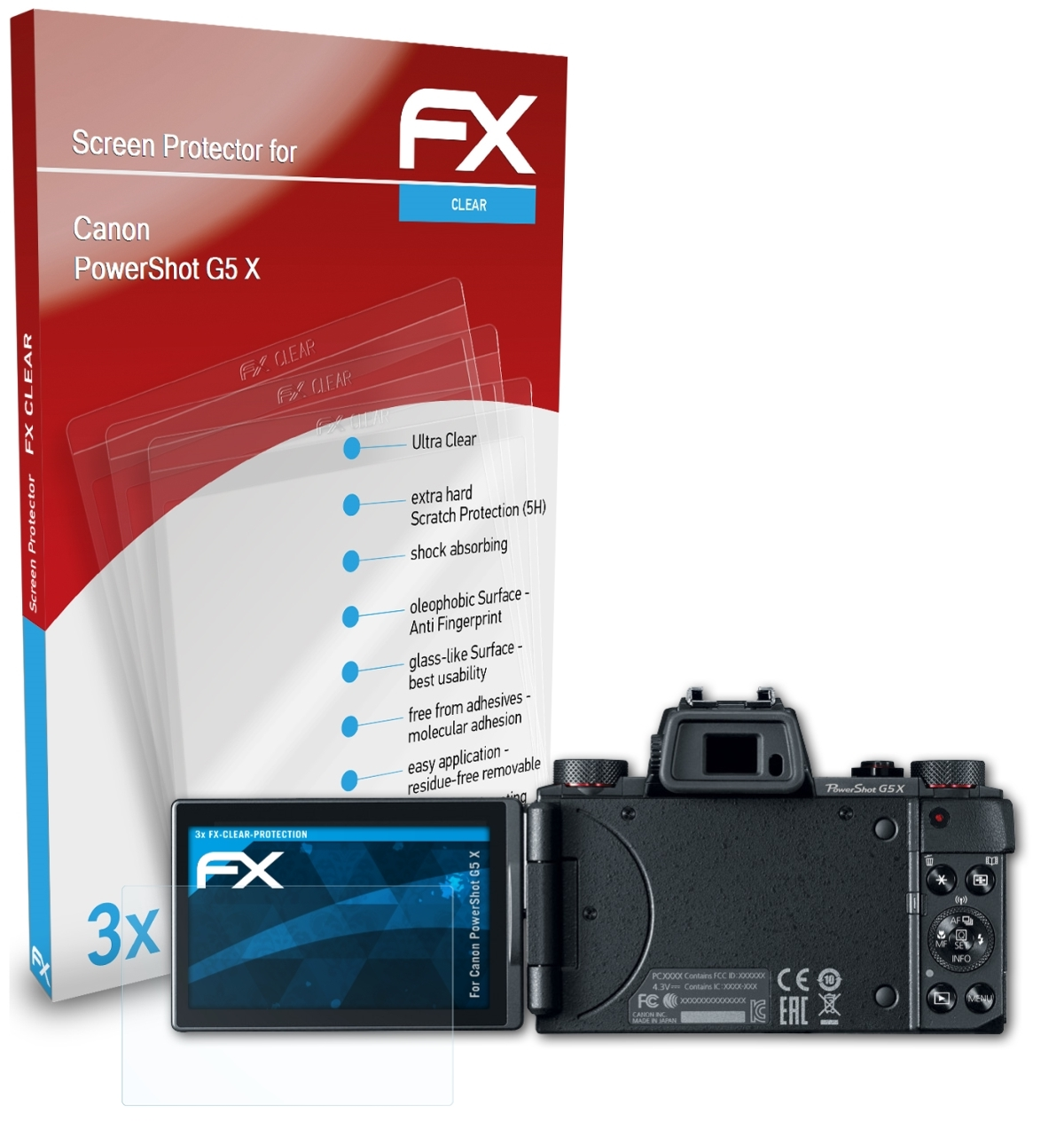 ATFOLIX 3x FX-Clear Displayschutz(für Canon PowerShot X) G5
