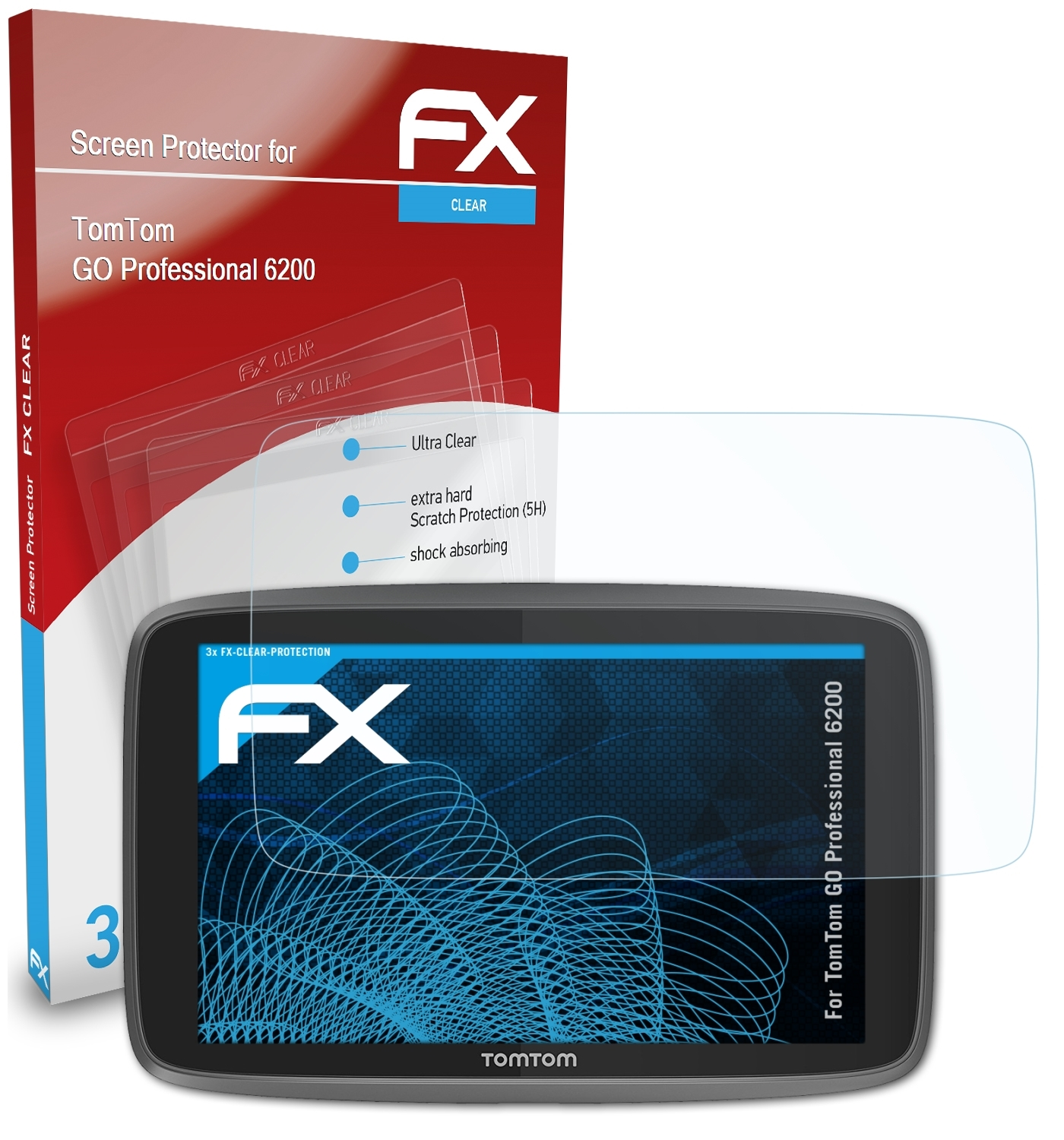 ATFOLIX 3x FX-Clear Displayschutz(für 6200) Professional GO TomTom