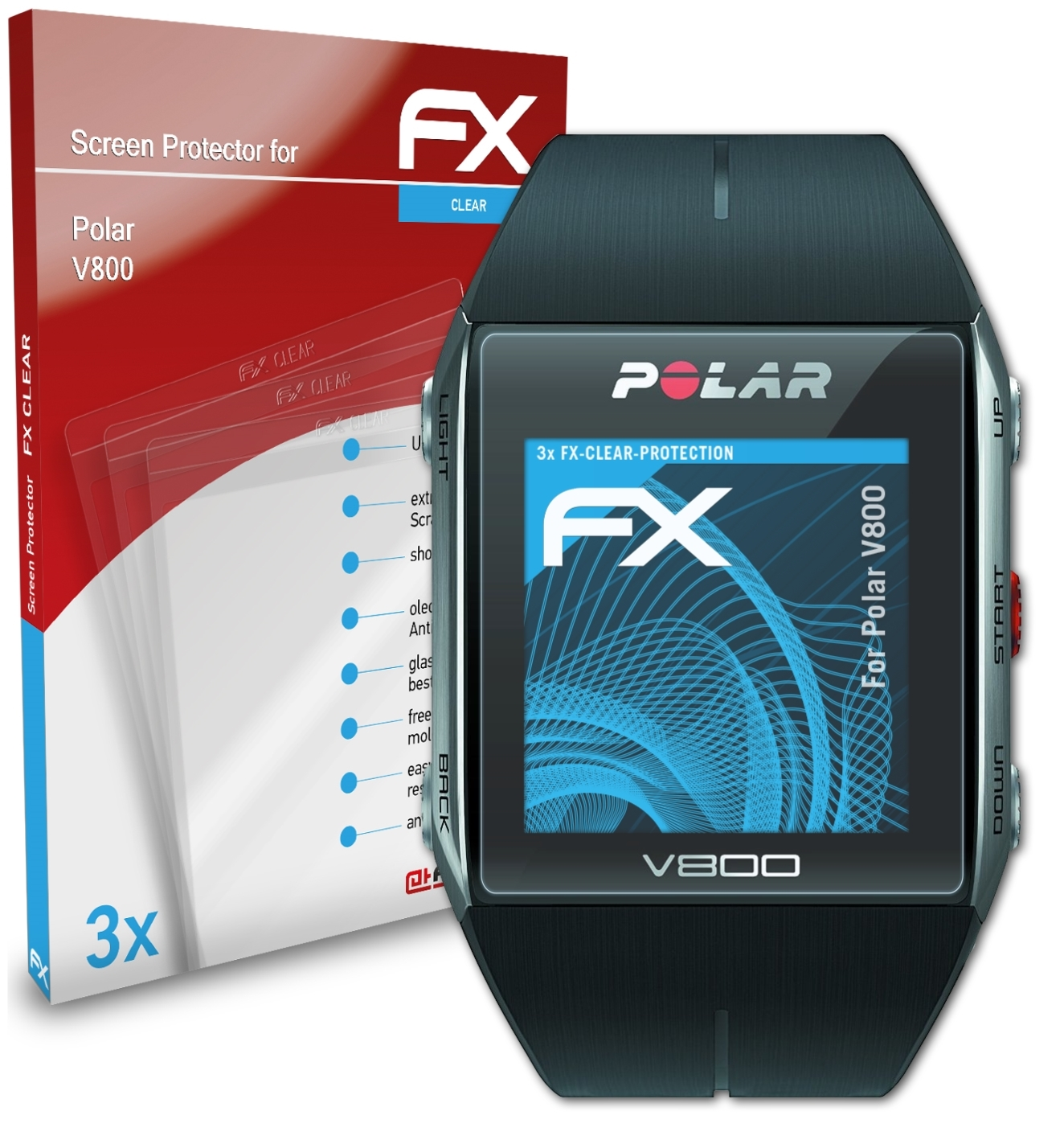 V800) Polar 3x ATFOLIX FX-Clear Displayschutz(für
