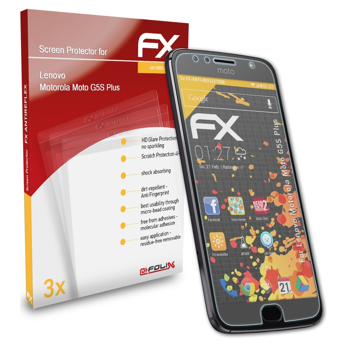 ATFOLIX 3x Motorola G5S Plus) Moto FX-Antireflex Displayschutz(für Lenovo