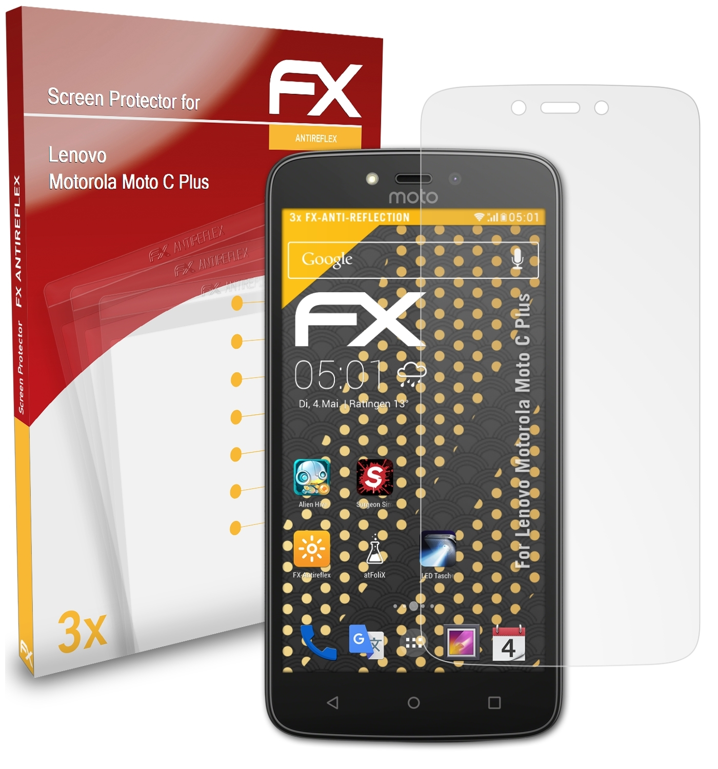 3x Displayschutz(für Motorola Plus) Moto FX-Antireflex ATFOLIX C Lenovo