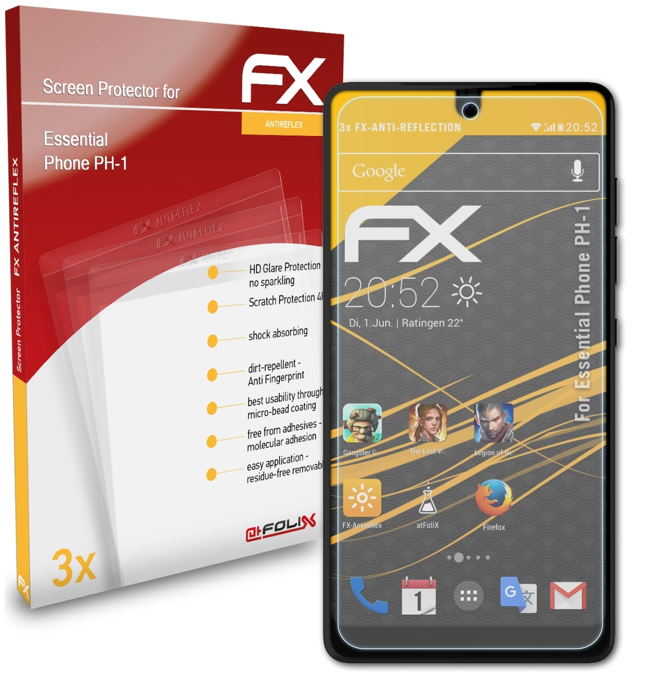 Essential PH-1) ATFOLIX FX-Antireflex Displayschutz(für Phone 3x