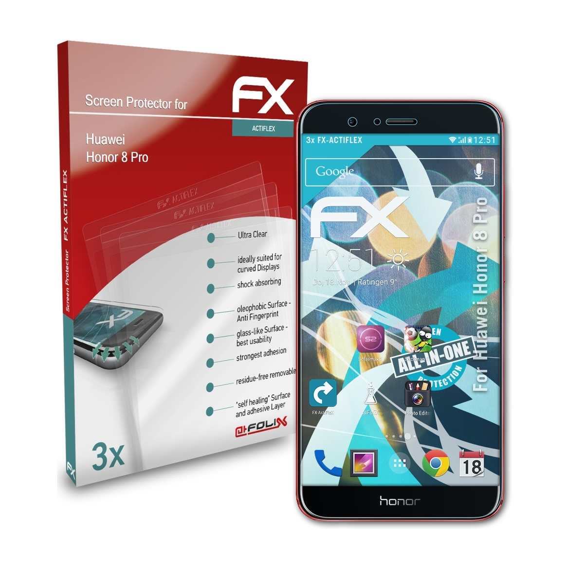 Pro) Displayschutz(für Huawei Honor 8 ATFOLIX 3x FX-ActiFleX