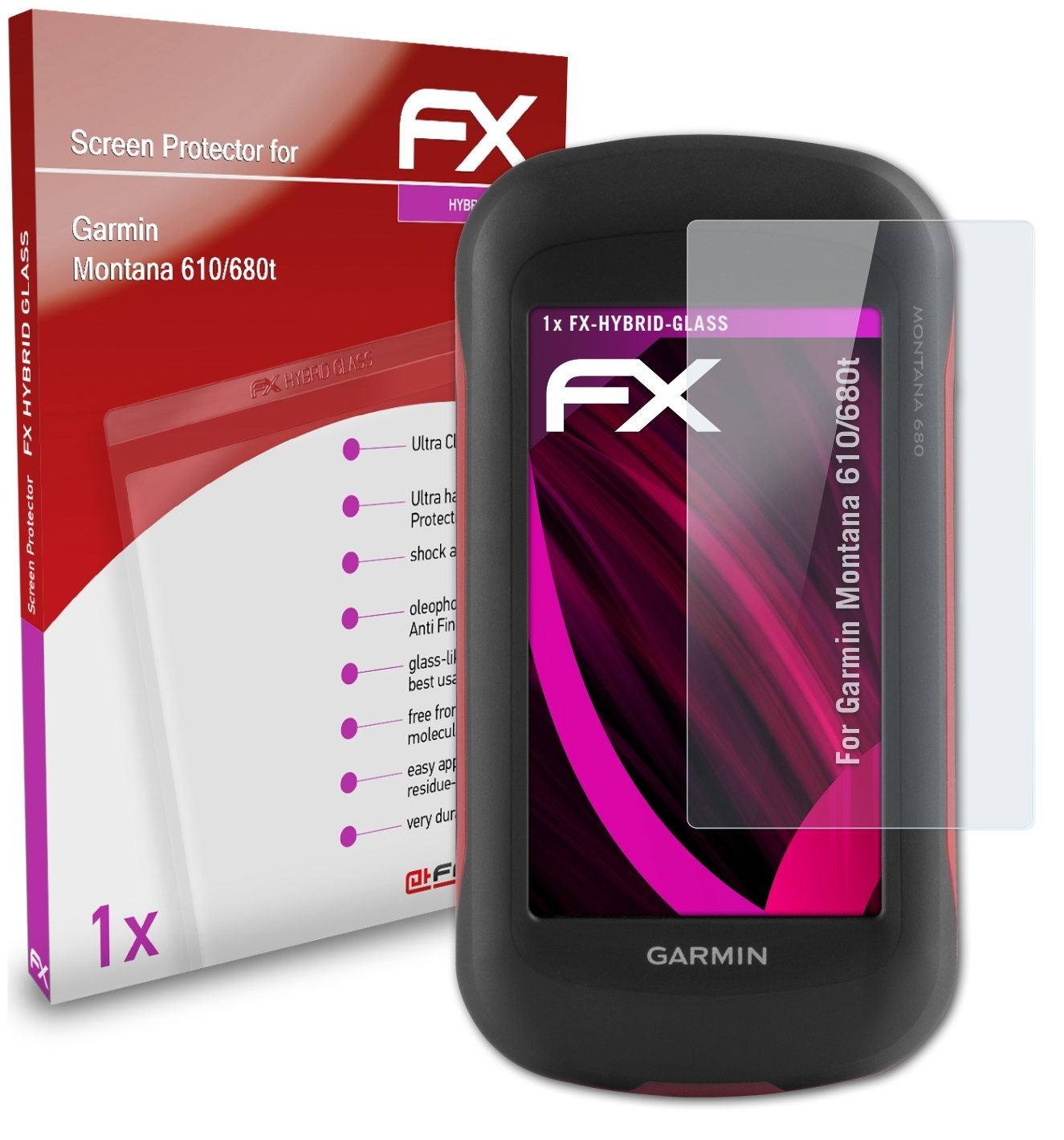 ATFOLIX FX-Hybrid-Glass 610/680t) Schutzglas(für Garmin Montana