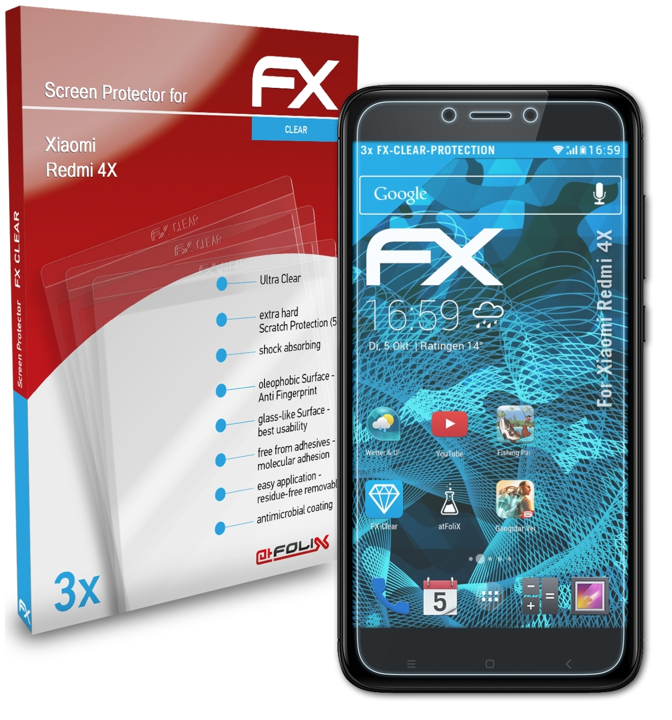 ATFOLIX FX-Clear 3x 4X) Redmi Xiaomi Displayschutz(für
