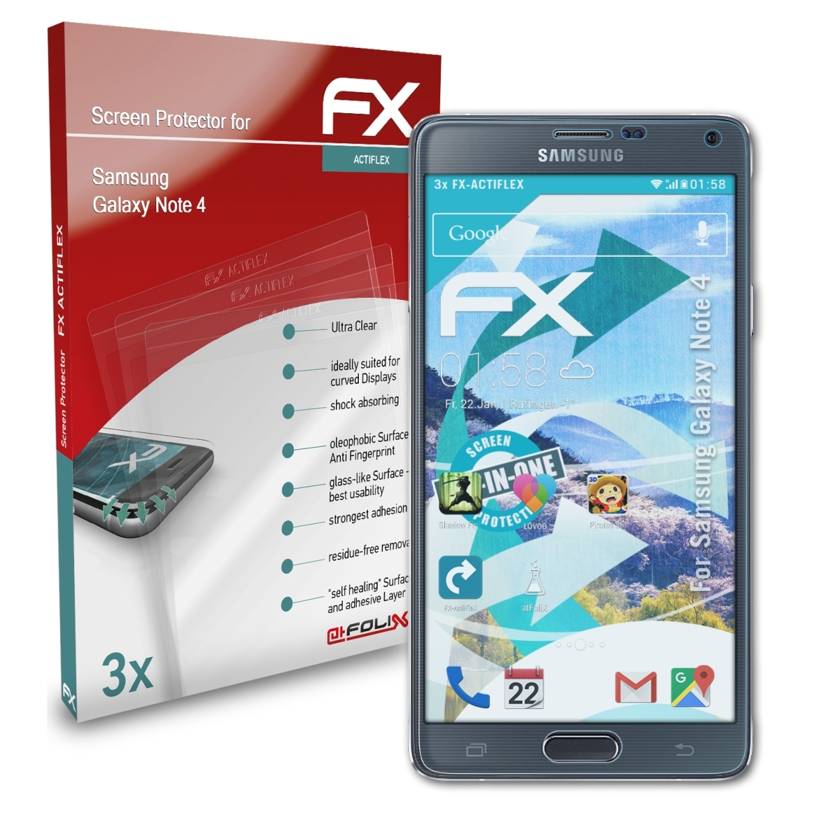 ATFOLIX 3x FX-ActiFleX Displayschutz(für Note Galaxy Samsung 4)
