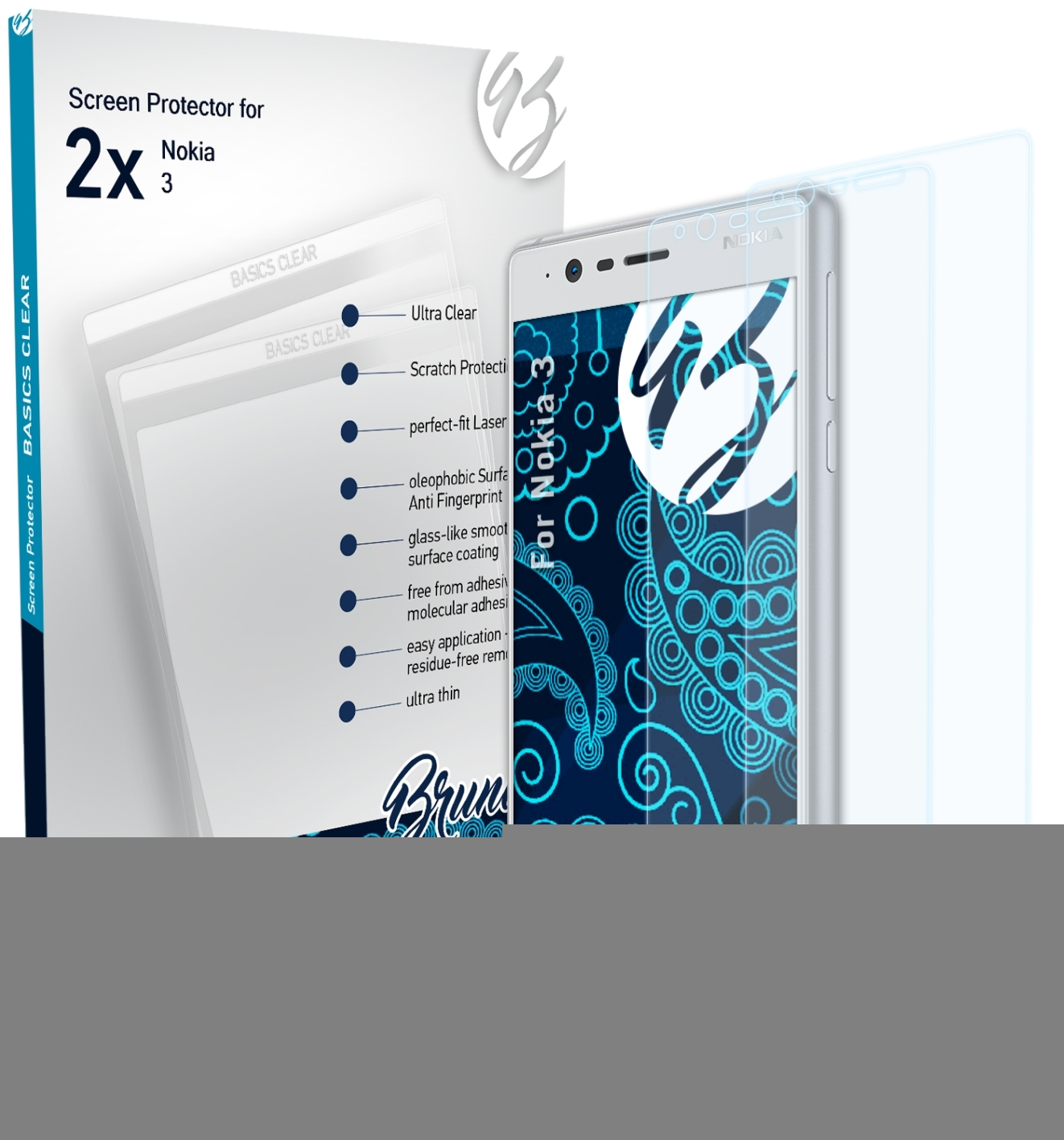 BRUNI 3) 2x Nokia Basics-Clear Schutzfolie(für