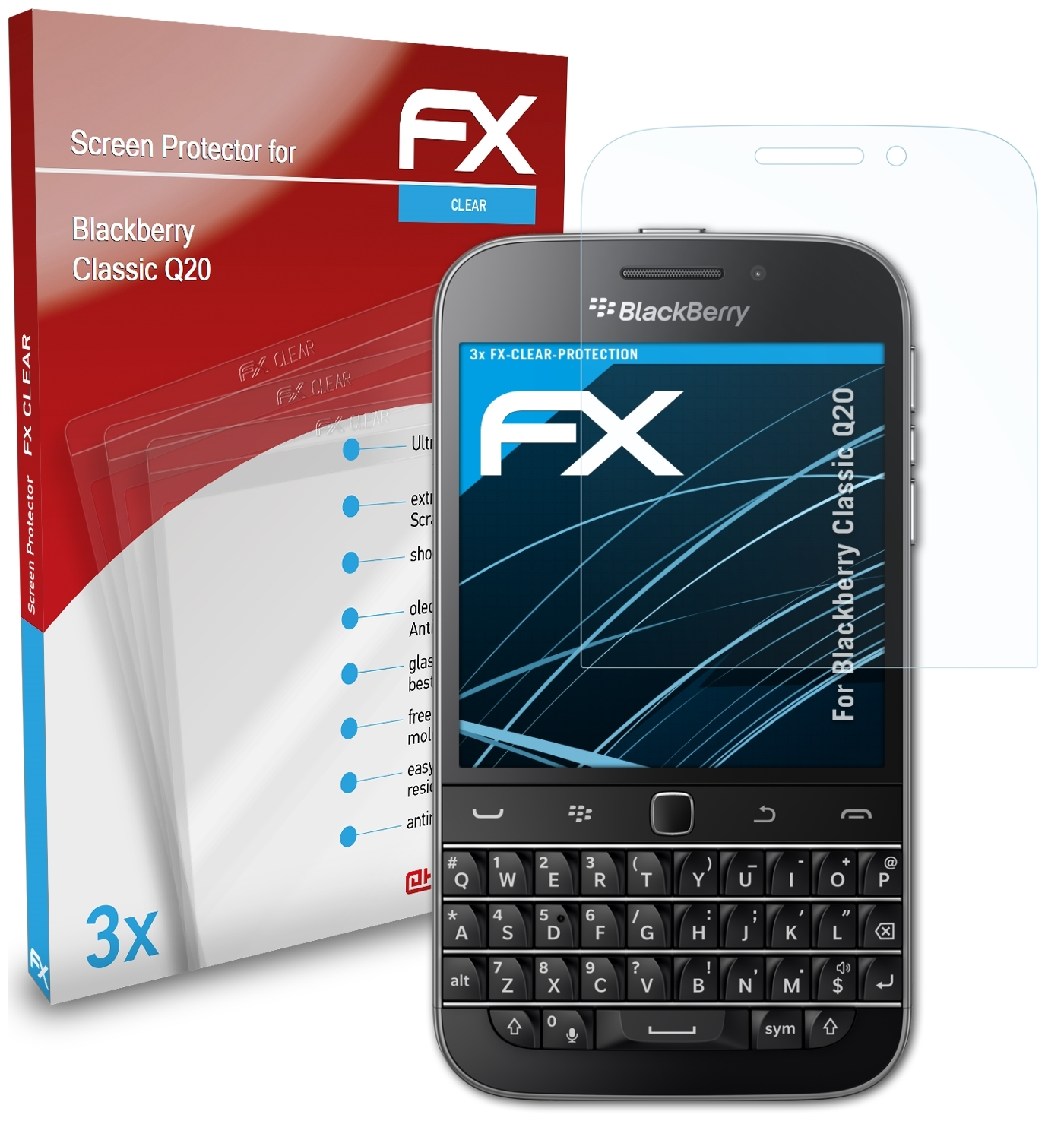 ATFOLIX Blackberry (Q20)) 3x FX-Clear Classic Displayschutz(für