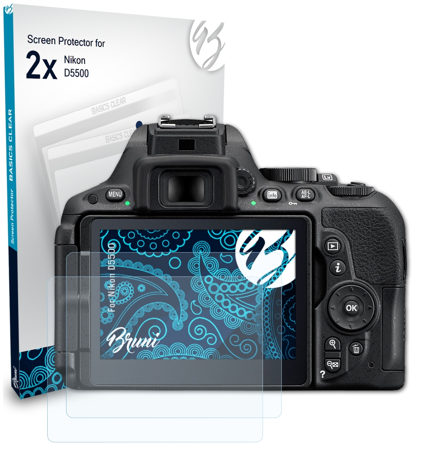 Nikon D5500) Basics-Clear Schutzfolie(für BRUNI 2x