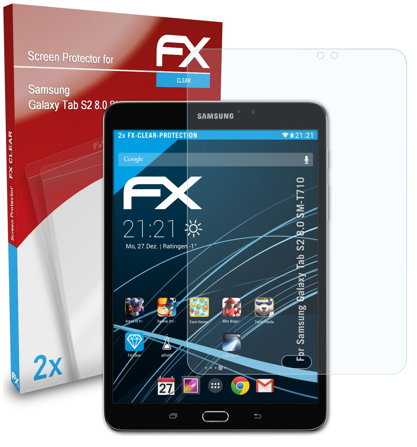 8.0 (SM-T710)) 2x ATFOLIX FX-Clear Galaxy S2 Samsung Displayschutz(für Tab