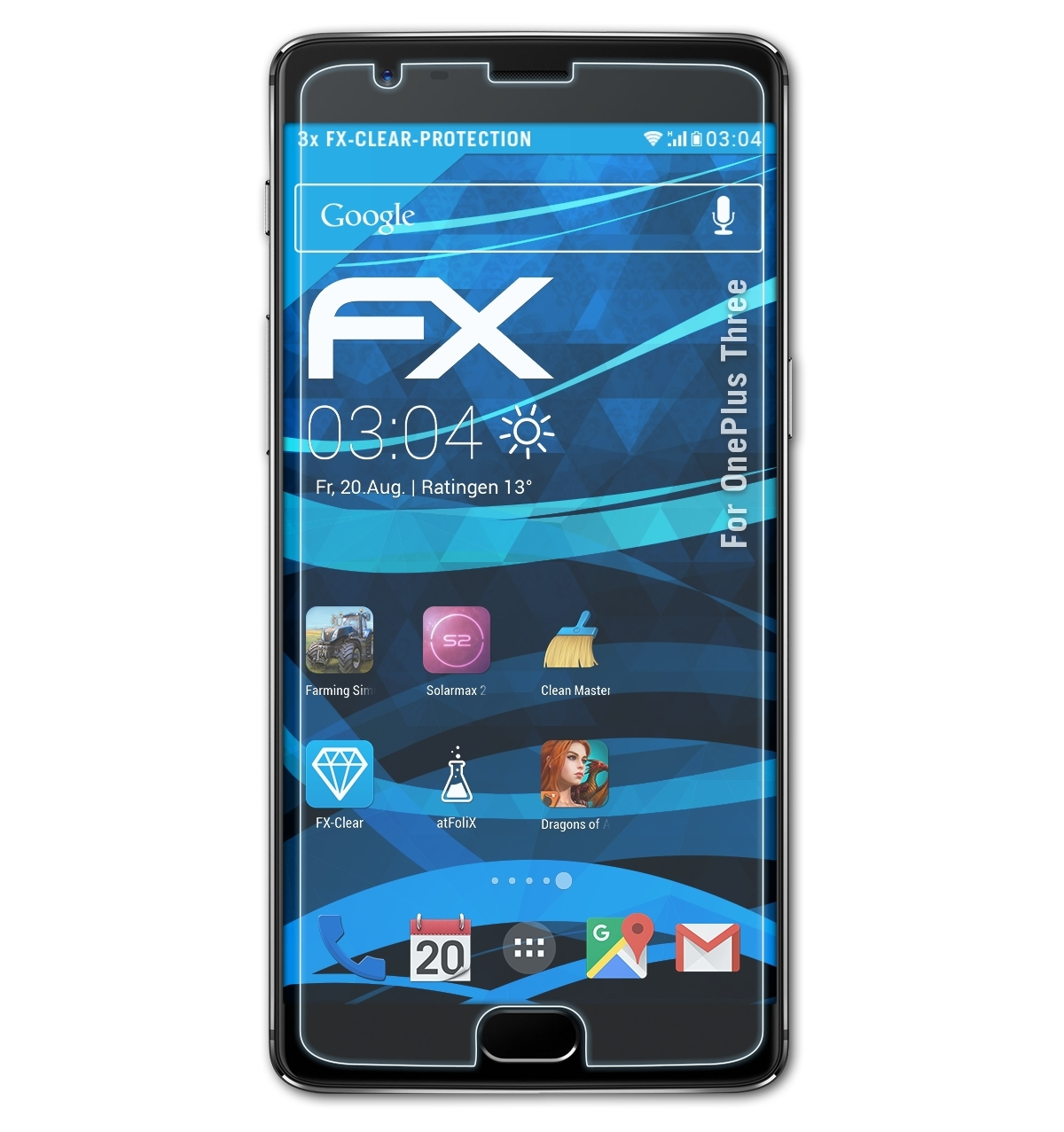 ATFOLIX OnePlus FX-Clear 3x Three) Displayschutz(für