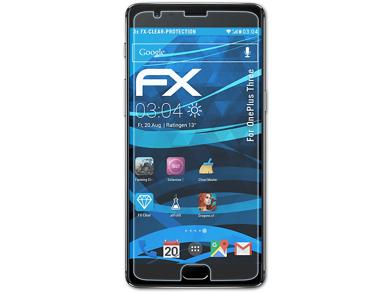 ATFOLIX OnePlus FX-Clear 3x Three) Displayschutz(für