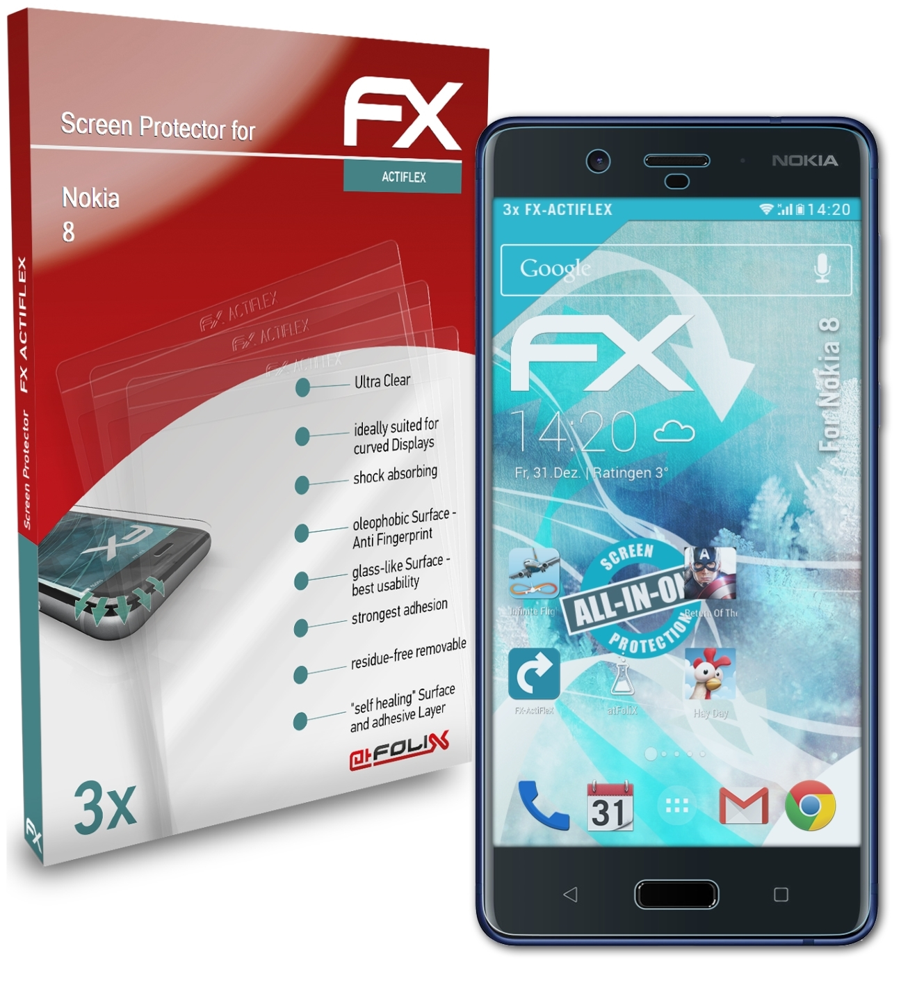 ATFOLIX 3x FX-ActiFleX Displayschutz(für 8) Nokia