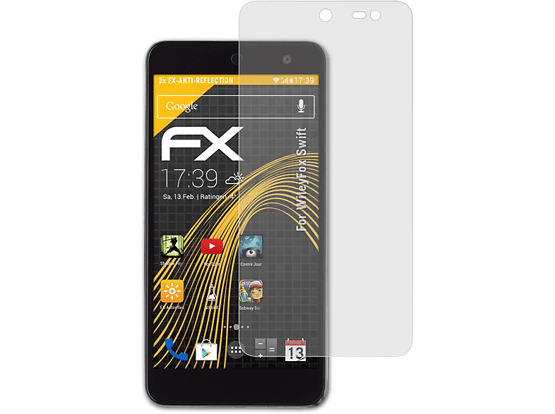 WileyFox Swift) FX-Antireflex 3x ATFOLIX Displayschutz(für