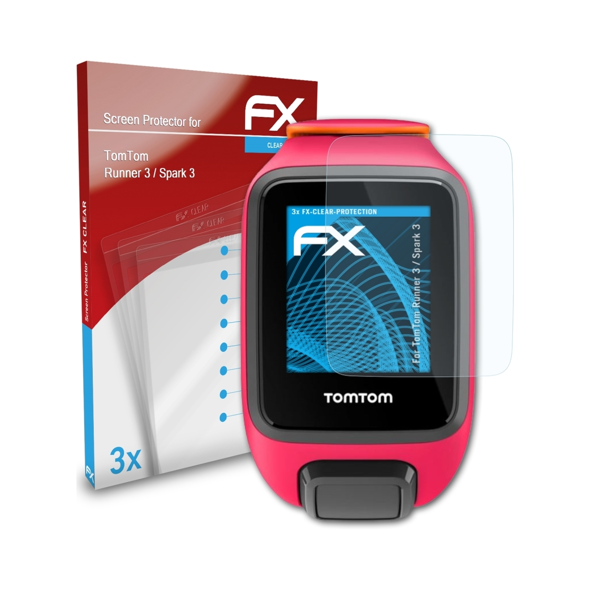 3x TomTom Runner Spark / 3) 3 ATFOLIX FX-Clear Displayschutz(für