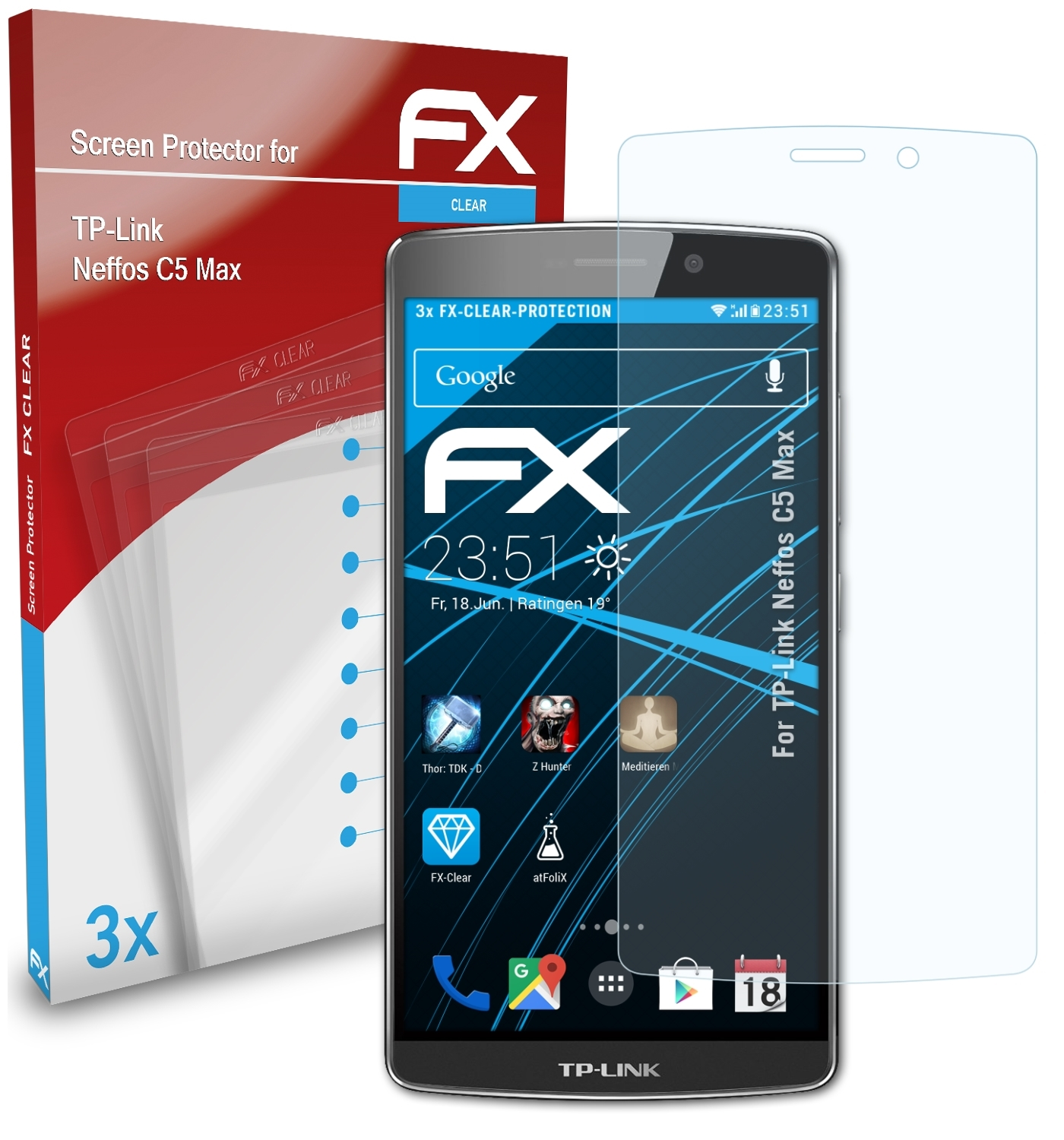 ATFOLIX C5 TP-Link Displayschutz(für Neffos Max) 3x FX-Clear