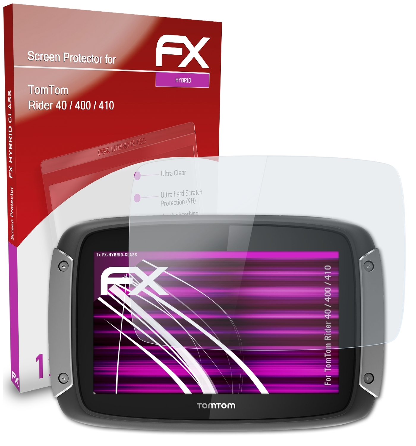 ATFOLIX FX-Hybrid-Glass Schutzglas(für 40 TomTom / 410) Rider / 400