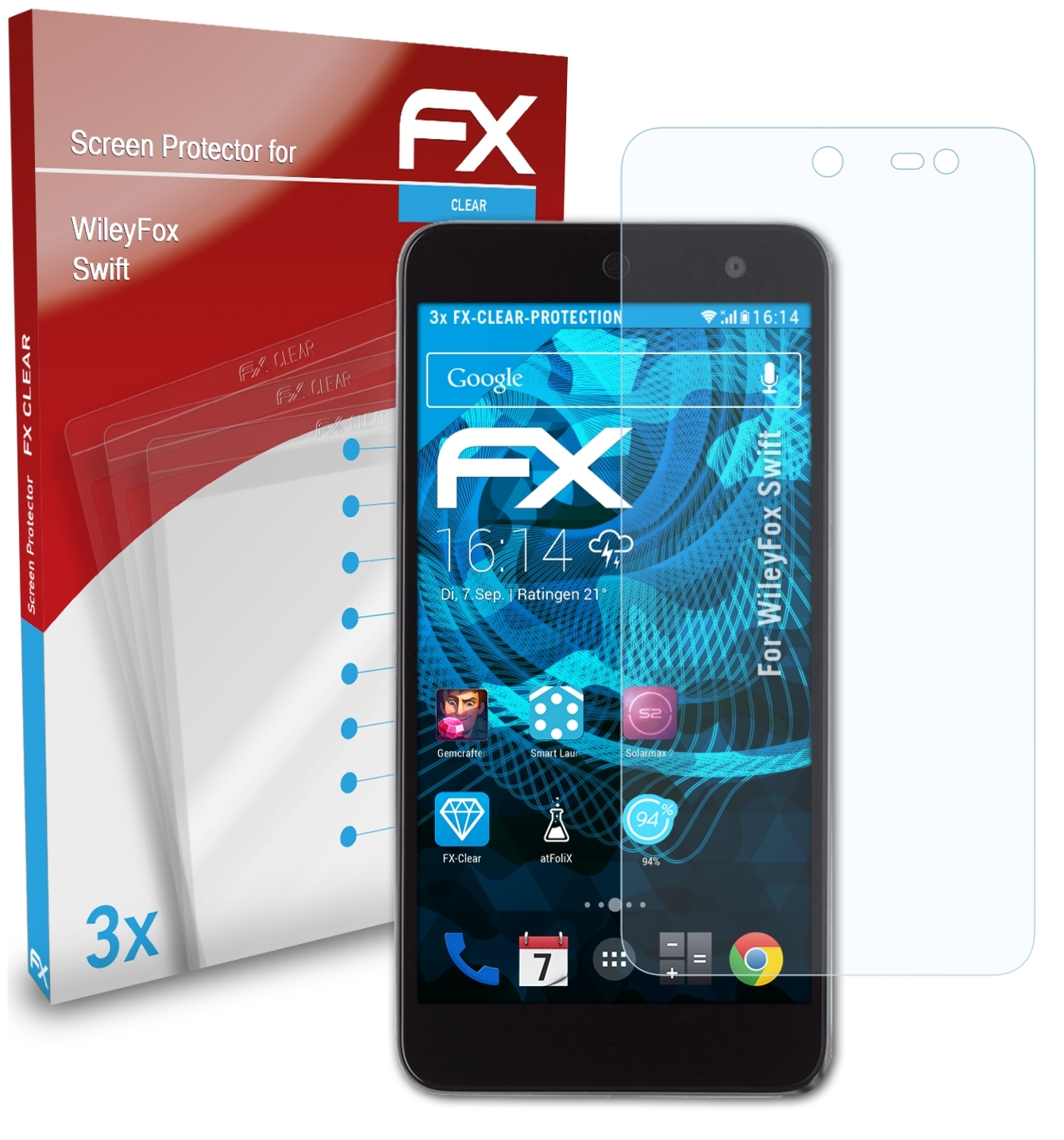 Swift) FX-Clear 3x WileyFox ATFOLIX Displayschutz(für