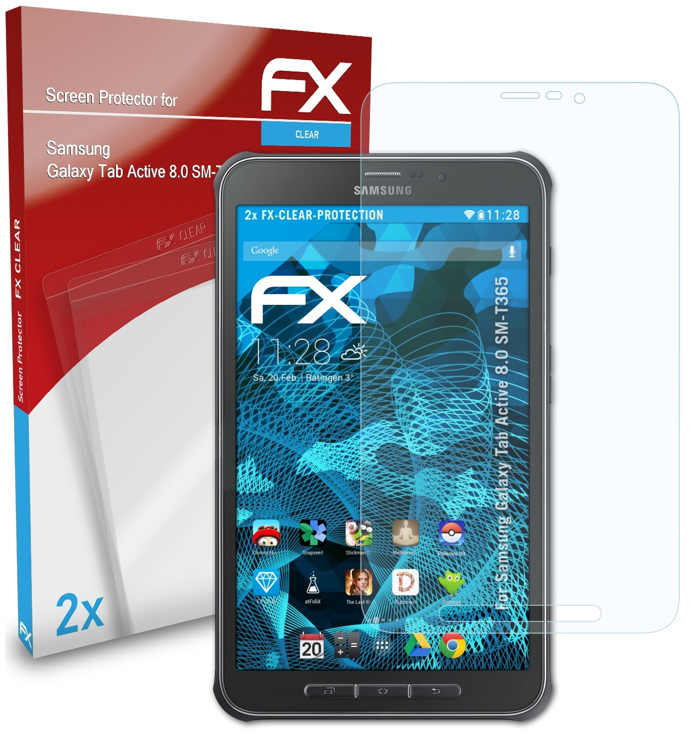 ATFOLIX 2x FX-Clear Displayschutz(für Samsung Active Galaxy 8.0 Tab (SM-T365))