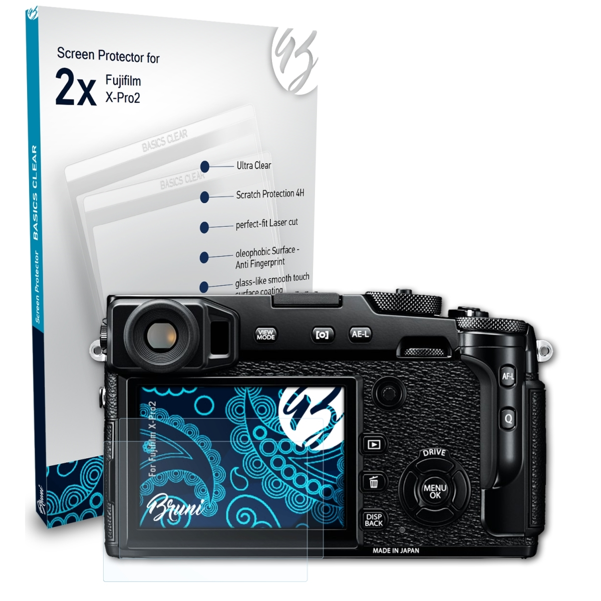 X-Pro2) 2x Basics-Clear Fujifilm BRUNI Schutzfolie(für