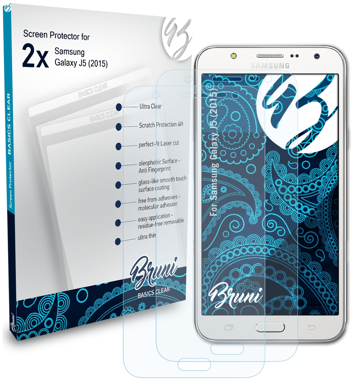 BRUNI 2x Basics-Clear Schutzfolie(für Samsung J5 (2015)) Galaxy