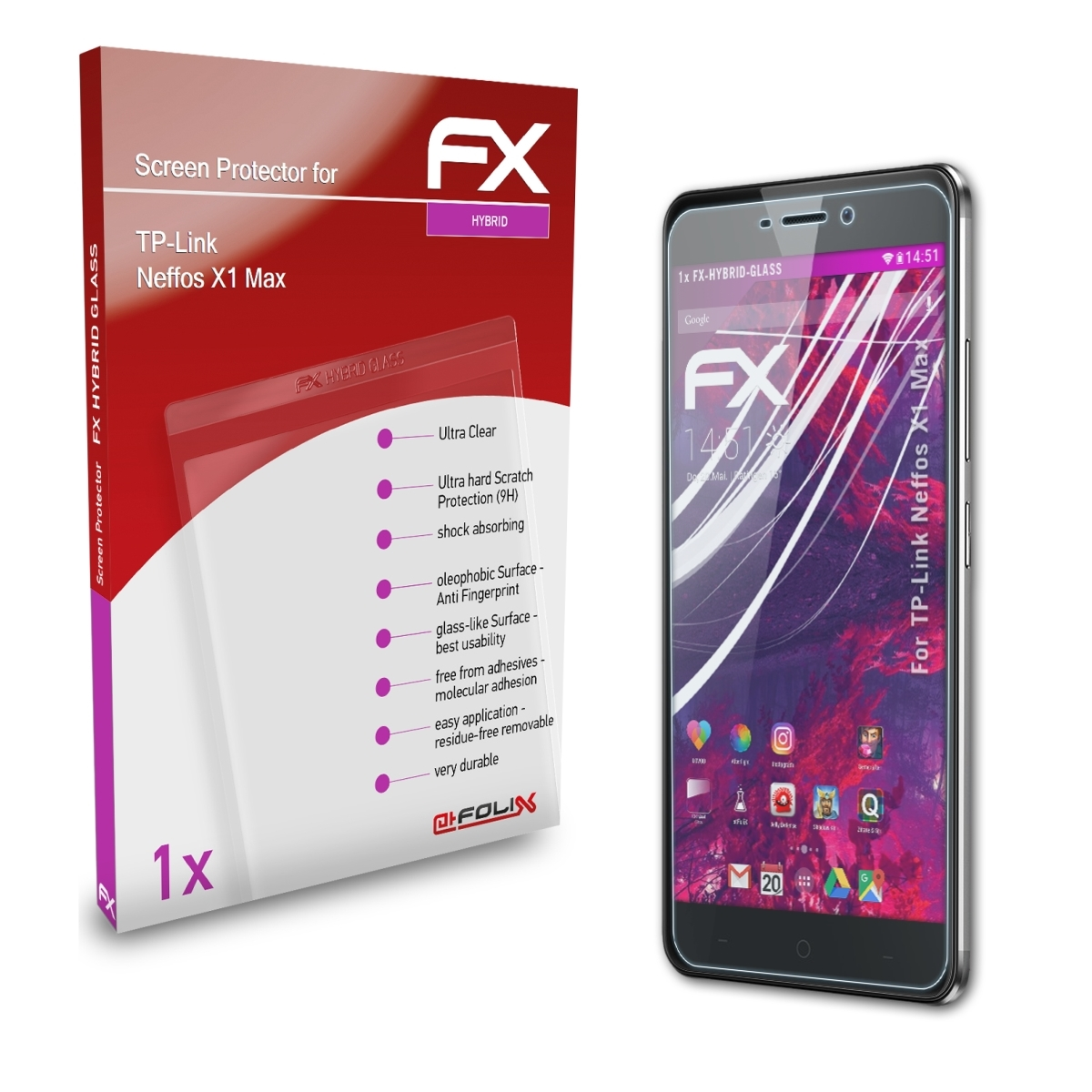 ATFOLIX FX-Hybrid-Glass X1 Max) TP-Link Neffos Schutzglas(für