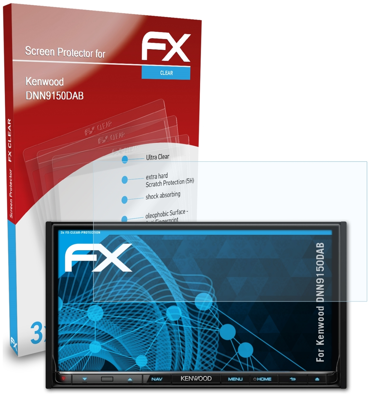 ATFOLIX 3x FX-Clear Displayschutz(für Kenwood DNN9150DAB)