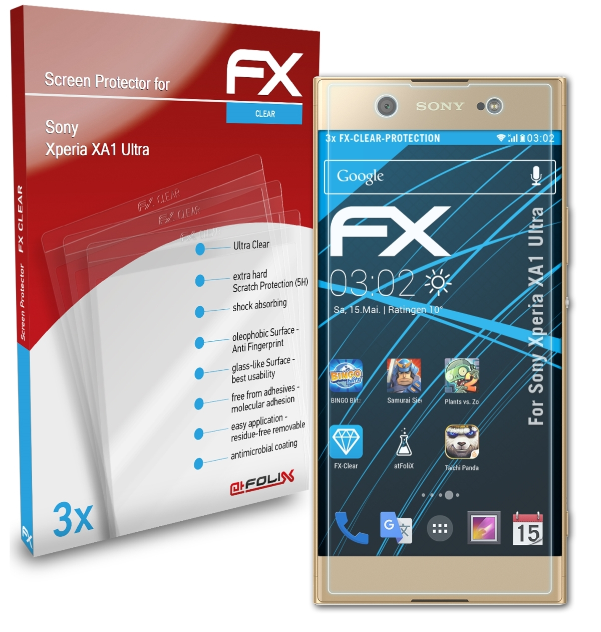 ATFOLIX Sony 3x XA1 Ultra) FX-Clear Xperia Displayschutz(für