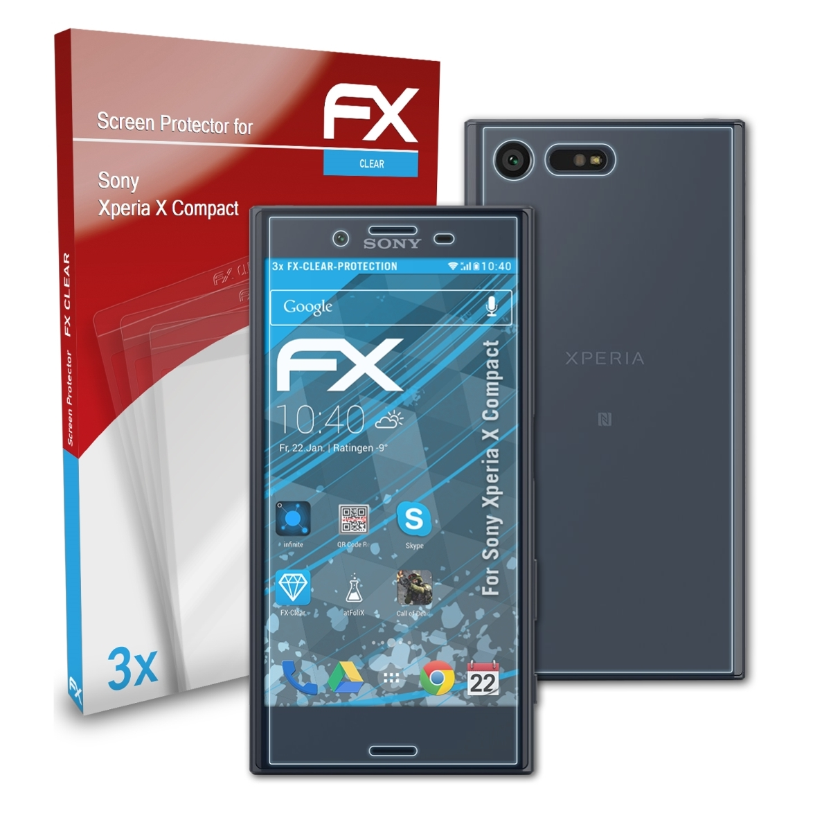 ATFOLIX 3x Xperia X Sony Displayschutz(für Compact) FX-Clear