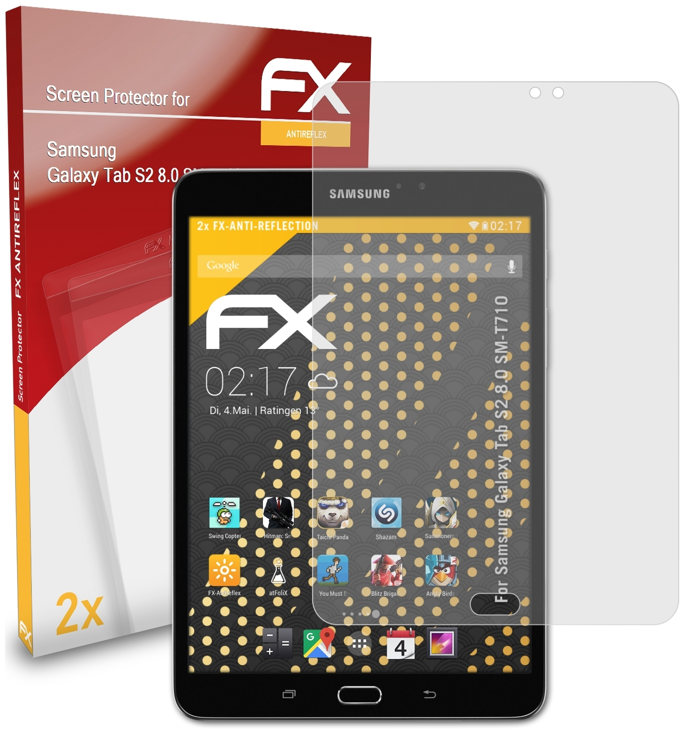 ATFOLIX 2x FX-Antireflex Displayschutz(für S2 (SM-T710)) 8.0 Samsung Galaxy Tab