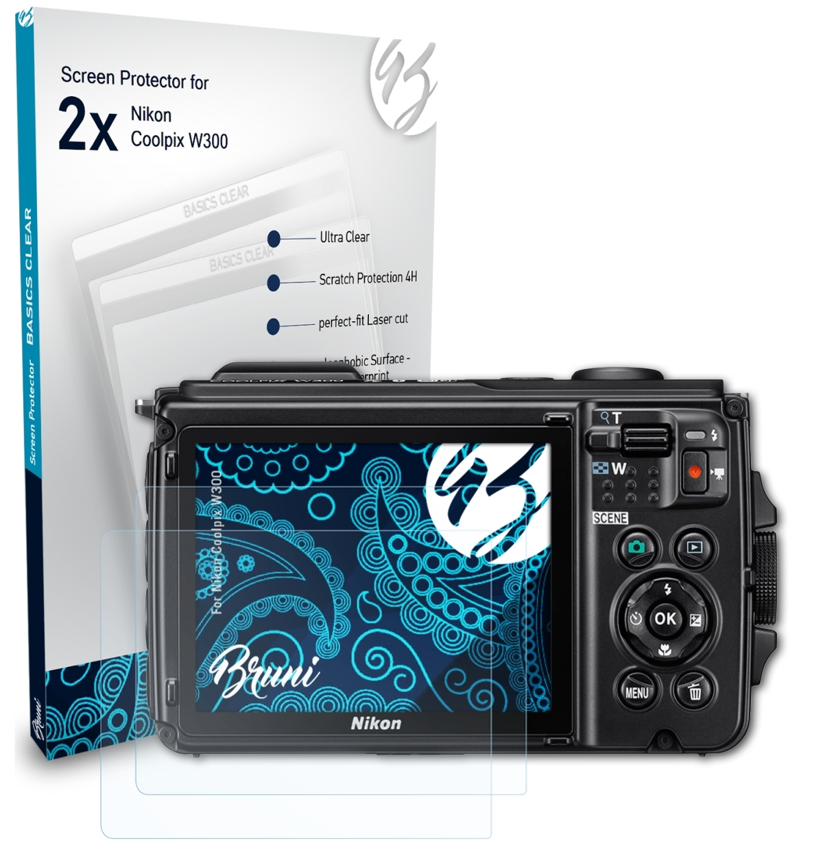 Basics-Clear 2x W300) Nikon BRUNI Schutzfolie(für Coolpix