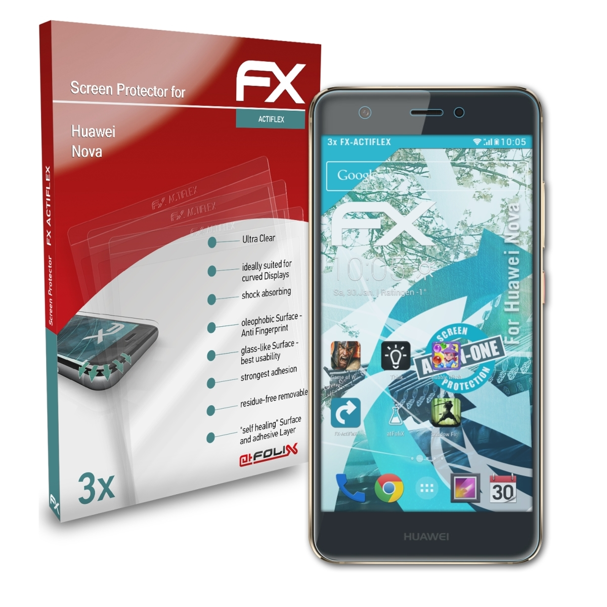 Nova) Huawei ATFOLIX FX-ActiFleX 3x Displayschutz(für