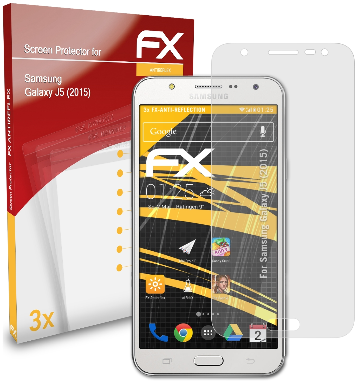 3x ATFOLIX FX-Antireflex Displayschutz(für Galaxy J5 Samsung (2015))