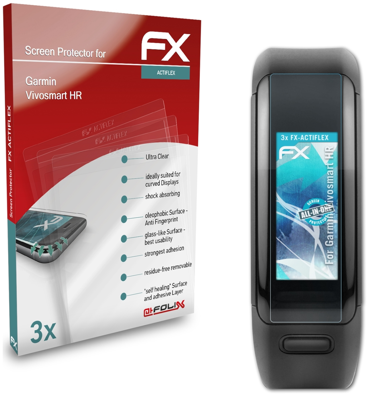 ATFOLIX 3x FX-ActiFleX Garmin Displayschutz(für HR) Vivosmart
